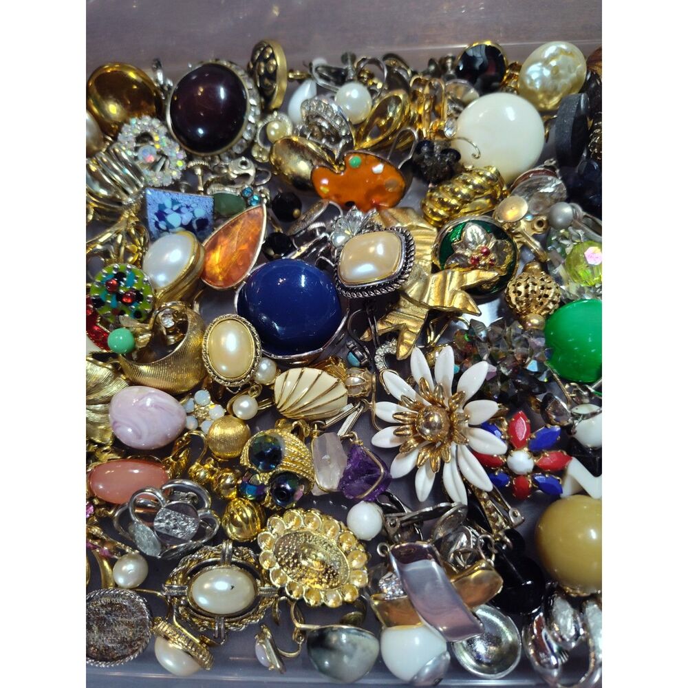 Large Lot 119 Single Clip & Screw Back Earrings, Great Craft Lot with Many Uses